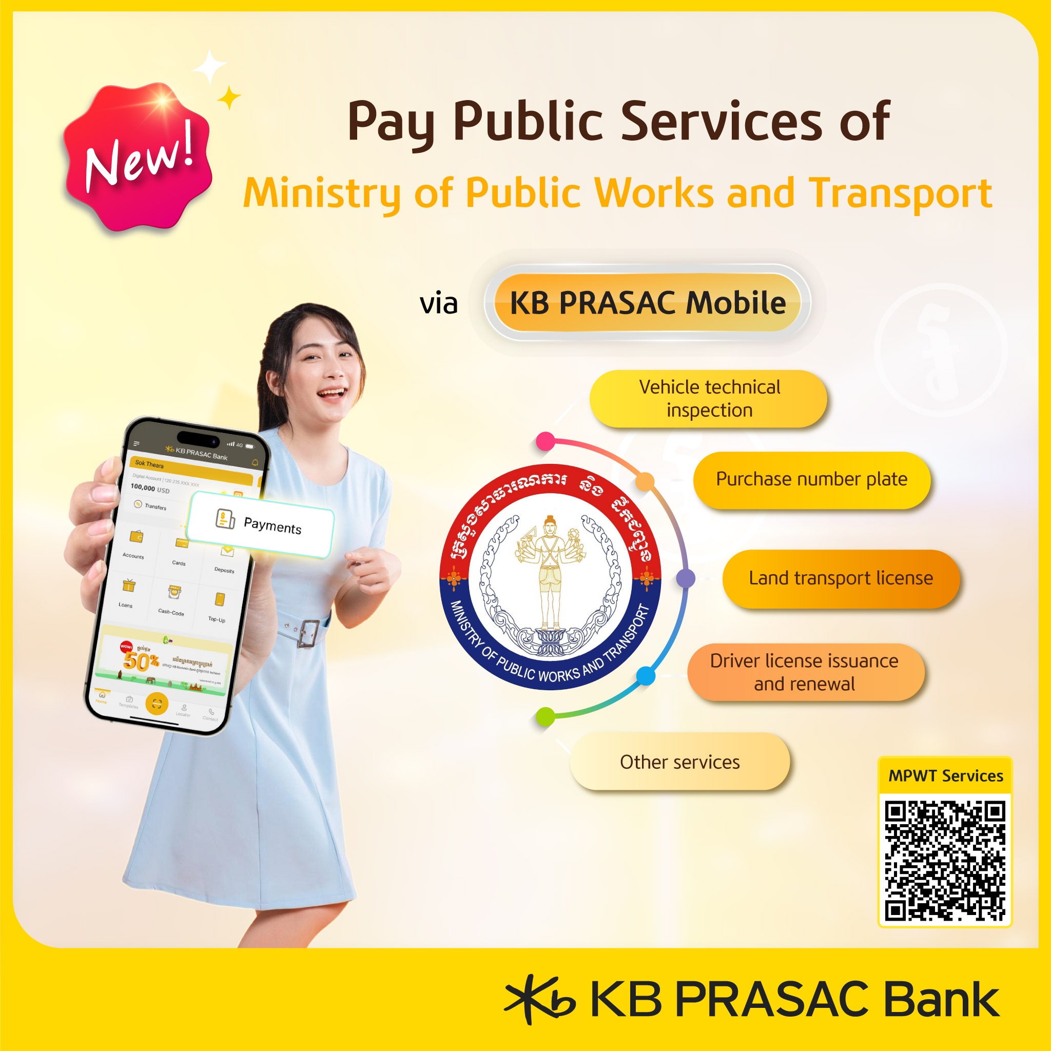 Pay the Public Services of the Ministry of Public Works and Transportvia KB PRASC Mobile app