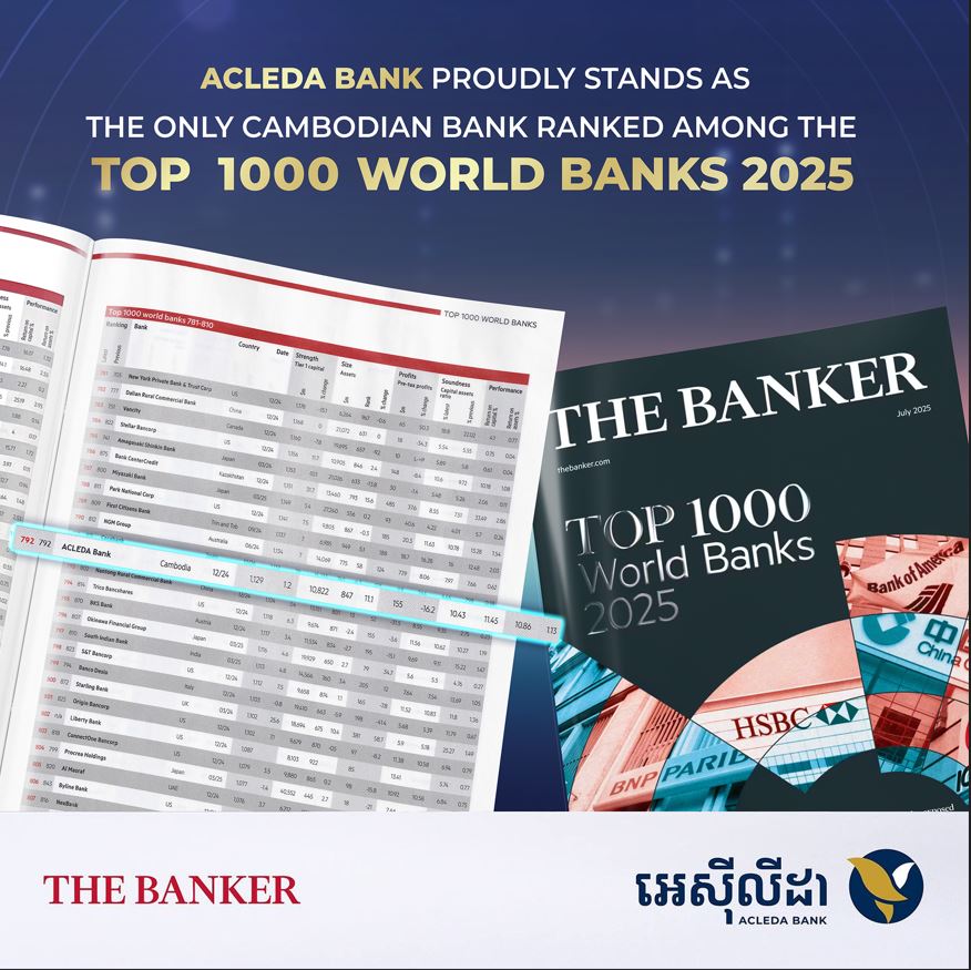 ACLEDA Bank Plc Only Cambodian Bank To Be Included In The ‘Top 1000 World Banks 2025’ Ranking By The Banker Magazine