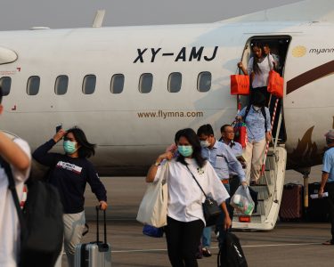 Tourism arrivals via Yangon International Airport.