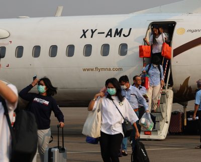 Tourism arrivals via Yangon International Airport.