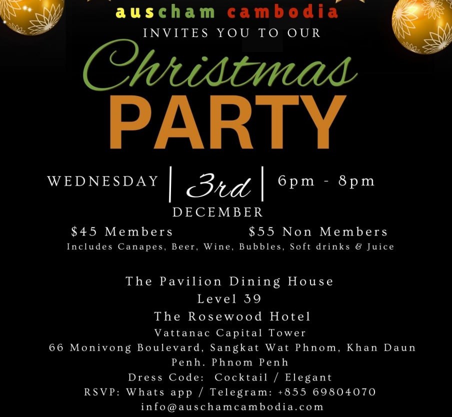 AusCham Cambodia Christmas Party Set for December 3 at Rosewood Phnom Penh
