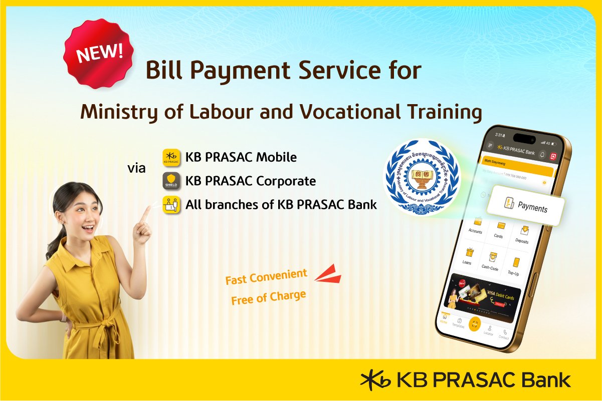 Pay Bills for the Services of Ministry of Labour and Vocational Training via KB PRASAC Bank for Free of Charge