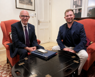 UK Prime Minister's Trade Envoy to Cambodia, Laos, Thailand and Vietnam, Matt Western MP and CIR Media Editor Harrison White at the British Ambassador Residence Phnom Penh on June 10, 2026.