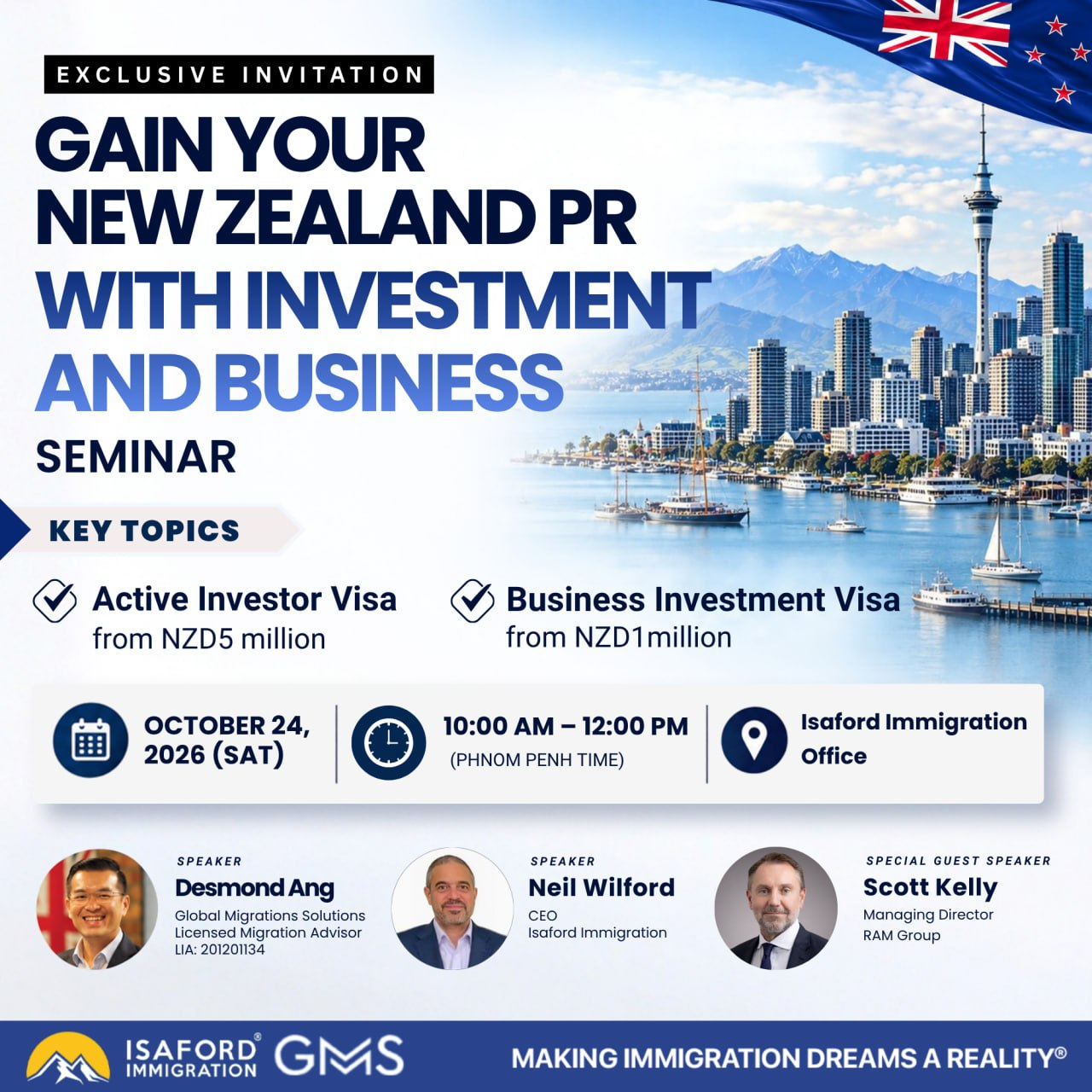 Isaford Immigration to Spotlight New Zealand Investment Pathways at October 24 Phnom Penh Seminar: Capital Meets Opportunity